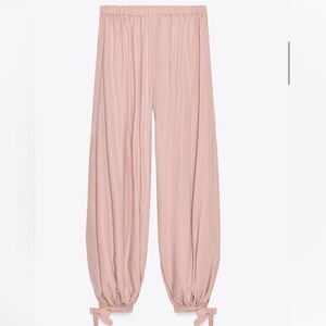 Zara Blush Pink Wide-Leg Tie-Hem Pants